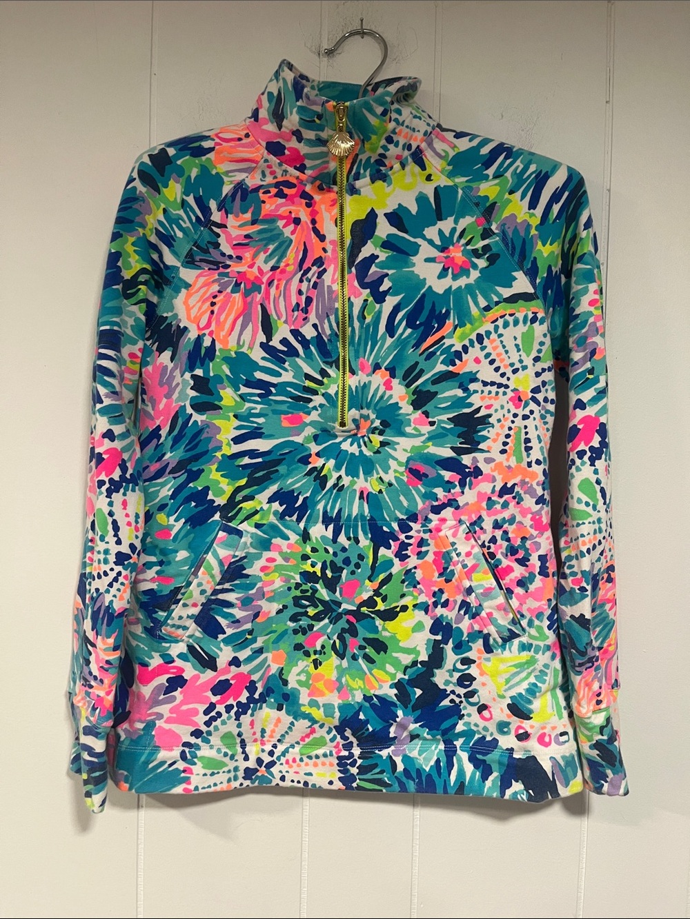 Lilly Pulitzer Floral-Print Quarter Zip Pullover XXS Coastal resortwear preppy